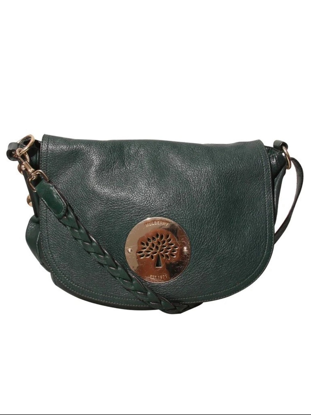 Mulberry Forest Green Leather Crossbody with Braided Strap